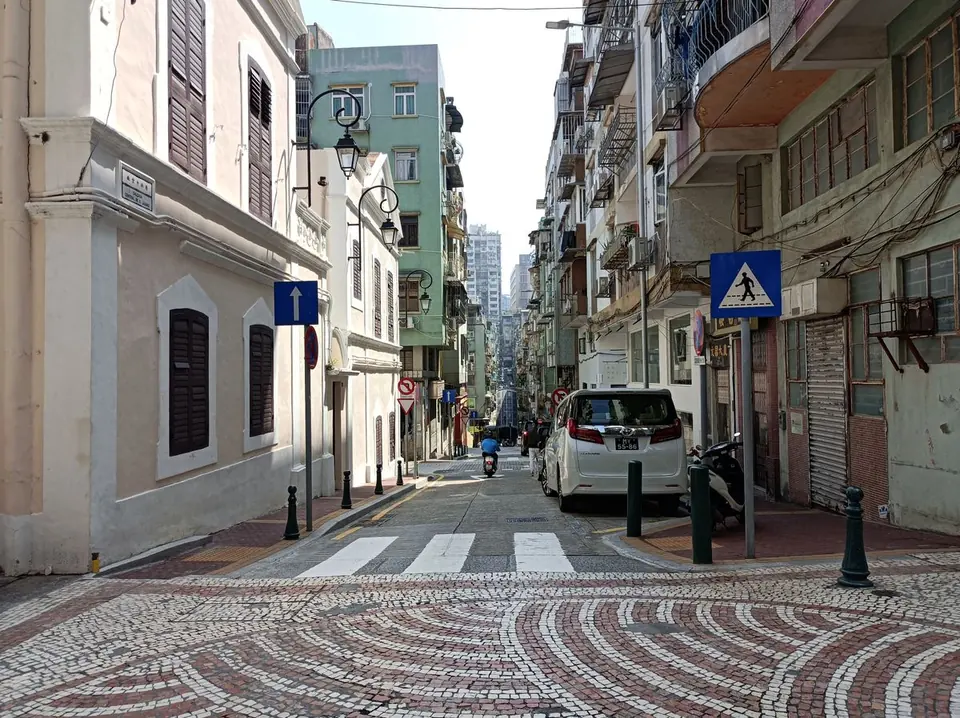 Portuguese-style streetscape in Macau